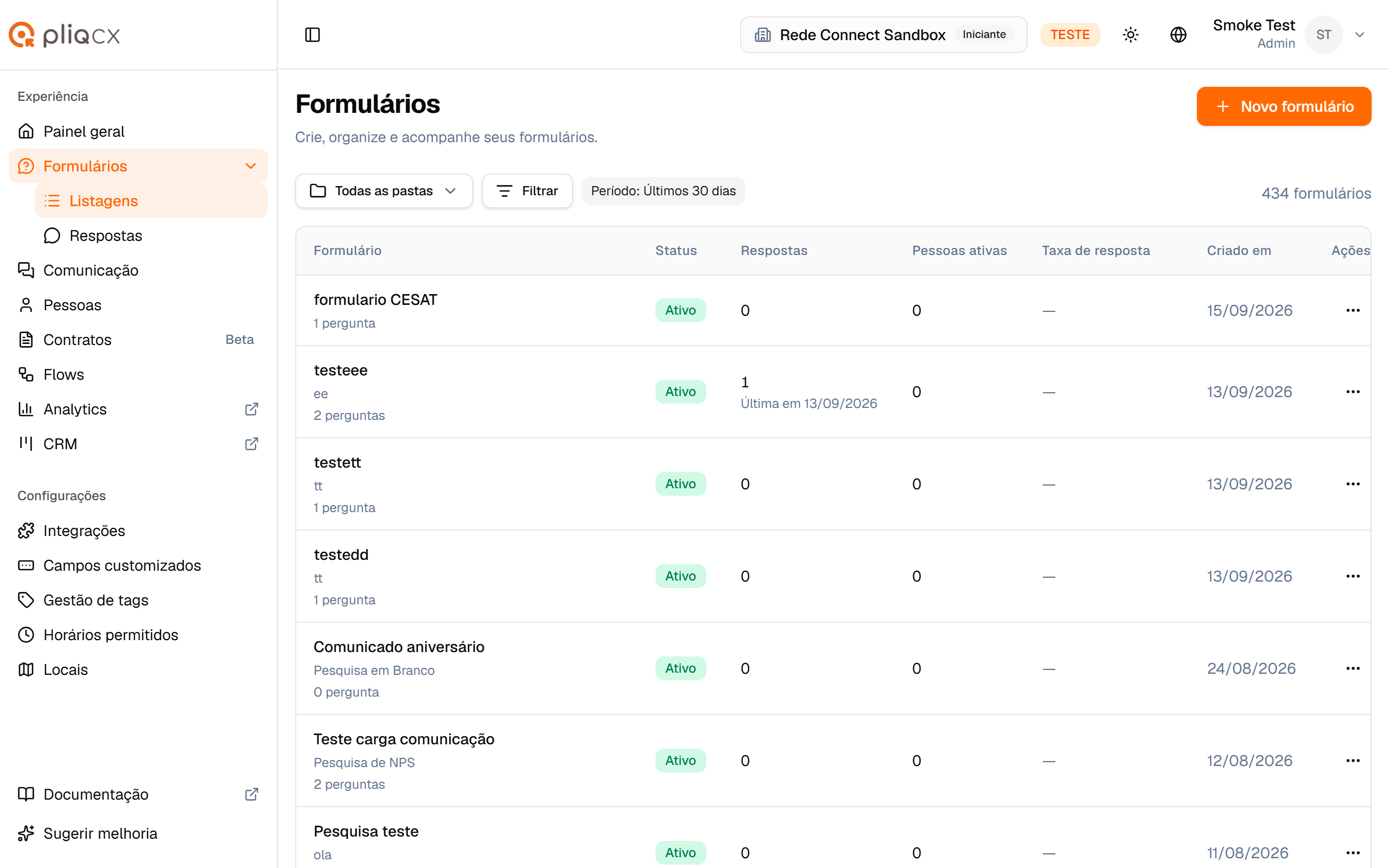 Lista de Formulários do PliqCX V2