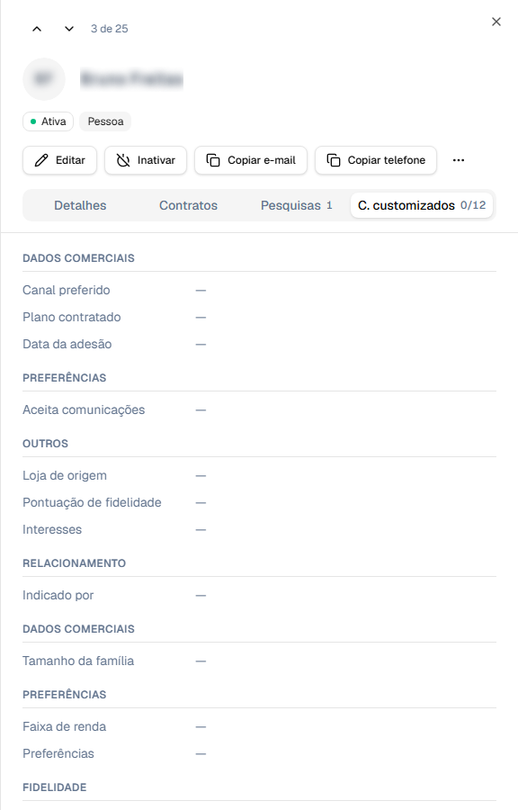 Aba de campos customizados no painel