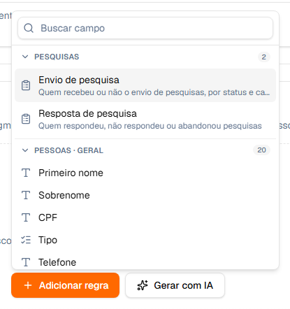 Seletor de campos da regra