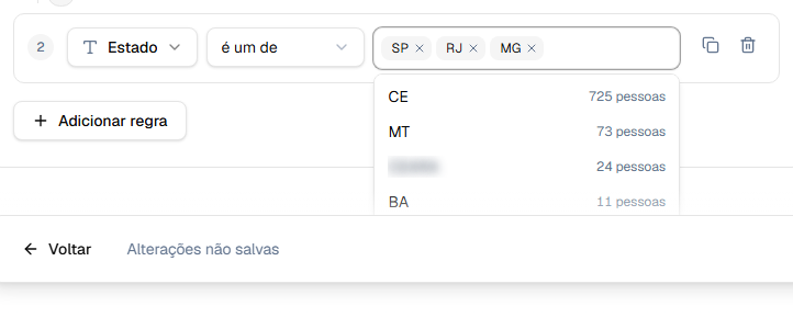 Vários valores em etiquetas