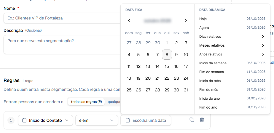 Escolha de data fixa ou dinâmica