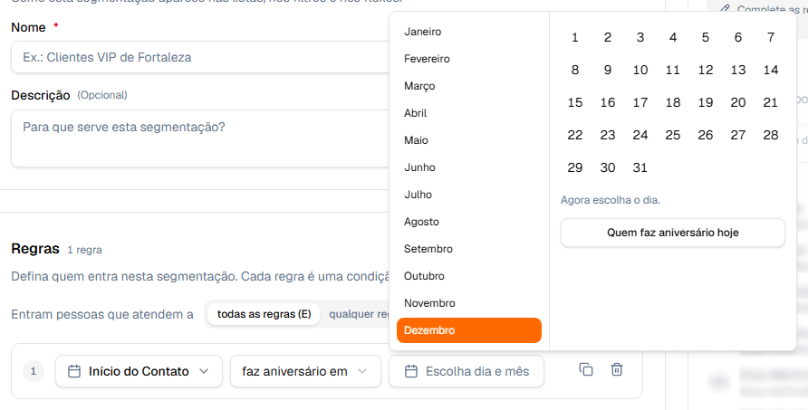 Escolha de dia e mês para aniversários