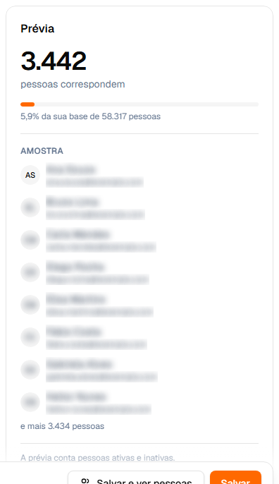 Prévia com contagem e amostra