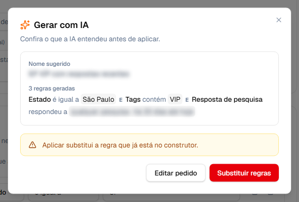 Confirmação para substituir as regras atuais