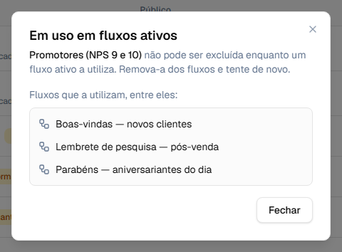 Exclusão bloqueada por Flows ativos