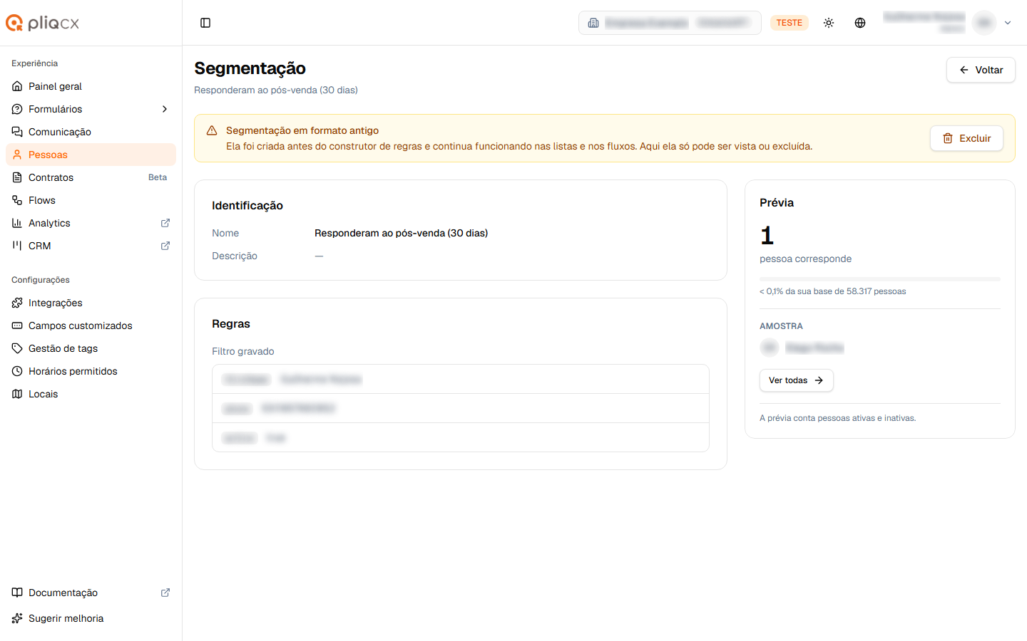 Segmentação em formato antigo