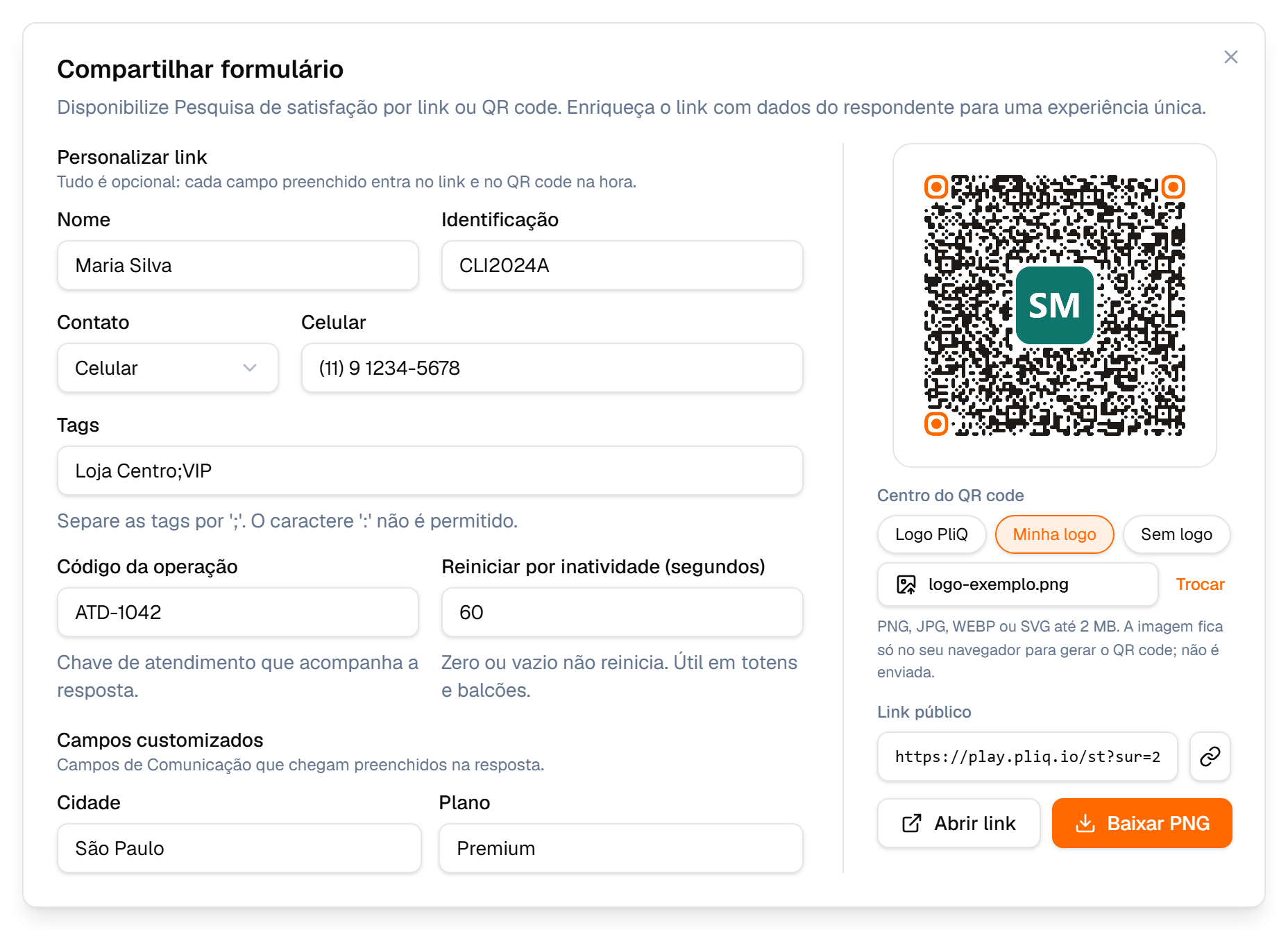 QR code com a logo escolhida pelo usuário no centro