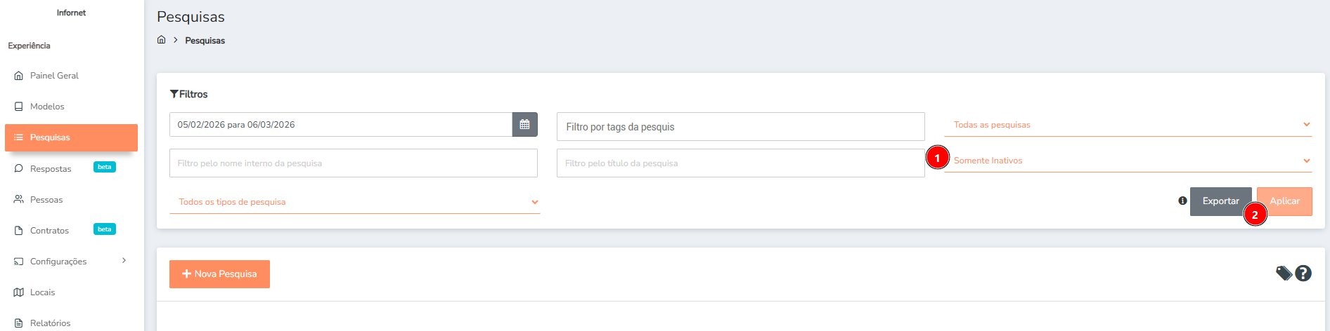 Selecionando o filtro "Somente Inativos"