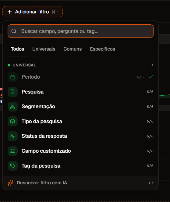 Menu Adicionar filtro