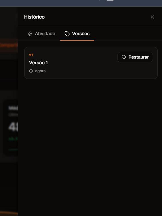 Aba Versões do histórico
